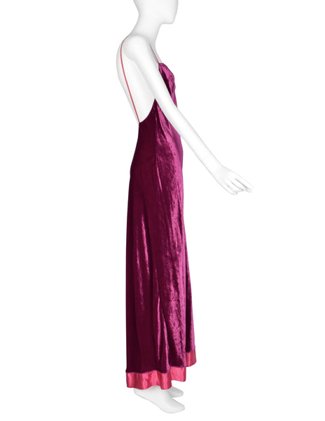 Martin Margiela Vintage AW 1995 Iconic Magenta Crushed Velvet Slip Dress