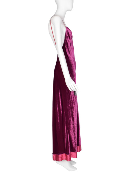 Martin Margiela Vintage AW 1995 Iconic Magenta Crushed Velvet Slip Dress