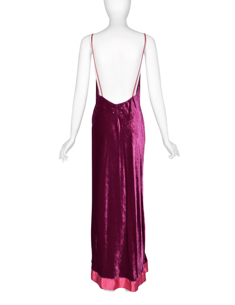 Martin Margiela Vintage AW 1995 Iconic Magenta Crushed Velvet Slip Dress