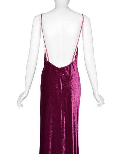 Martin Margiela Vintage AW 1995 Iconic Magenta Crushed Velvet Slip Dress