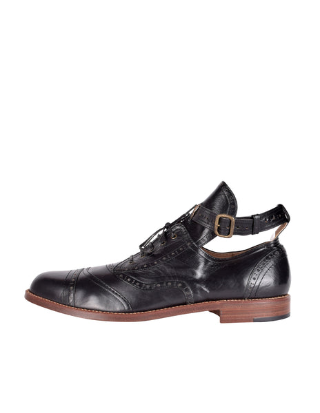 Monsieur NICOLE (Matsuda) Vintage Mens Black Leather Belted Ankle Brogue Shoes
