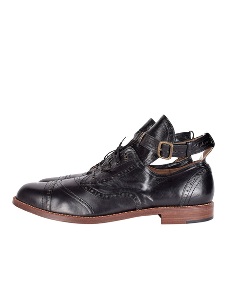 Monsieur NICOLE (Matsuda) Vintage Mens Black Leather Belted Ankle Brogue Shoes