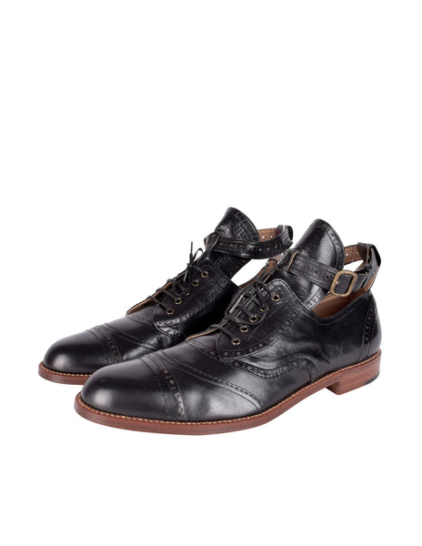 Monsieur NICOLE (Matsuda) Vintage Mens Black Leather Belted Ankle Brogue Shoes