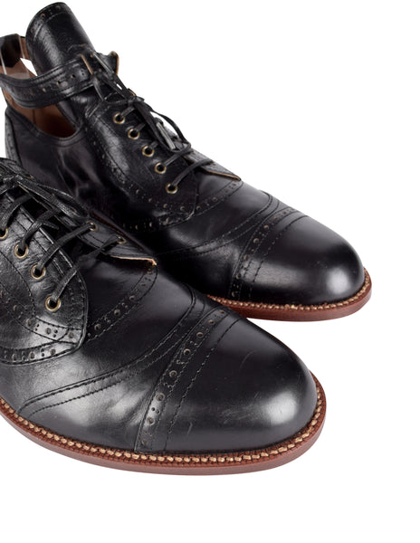 Monsieur NICOLE (Matsuda) Vintage Mens Black Leather Belted Ankle Brogue Shoes