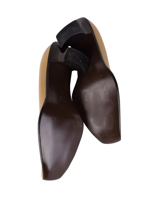 Miu Miu Vintage 1990s Beige and Brown Leather Square Toe Pumps