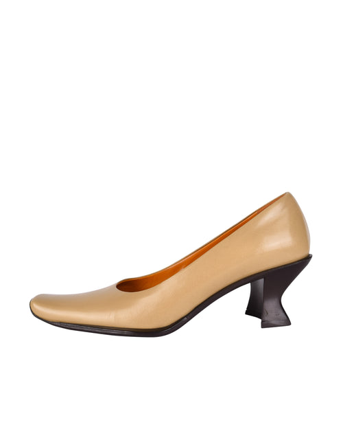 Miu Miu Vintage 1990s Beige and Brown Leather Square Toe Pumps