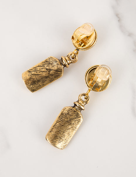 Moschino Vintage Brassy Dangling Novelty Bottle Earrings