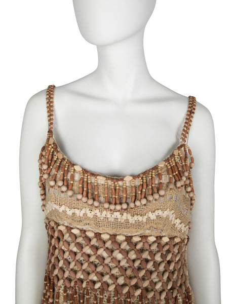 Moschino Couture! Vintage 1990s Wooden Beaded Fringe Top