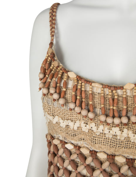 Moschino Couture! Vintage 1990s Wooden Beaded Fringe Top
