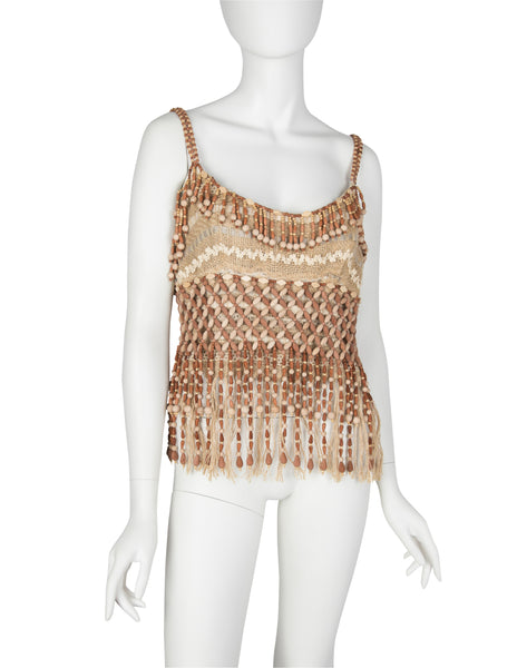 Moschino Couture! Vintage 1990s Wooden Beaded Fringe Top
