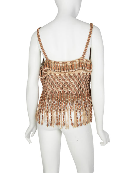 Moschino Couture! Vintage 1990s Wooden Beaded Fringe Top