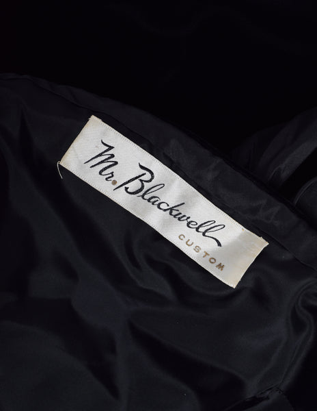 Mr. Blackwell Vintage 1960s Custom Black Velvet Taffeta Bow Gown
