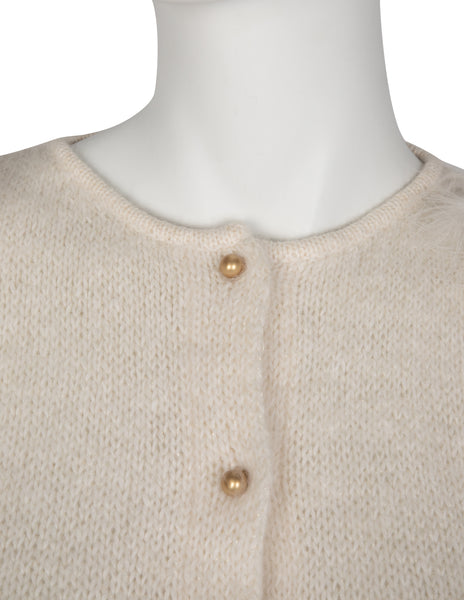 Thierry Mugler Vintage Early 1980s Ivory Angora and Marabou Feather Cardigan Sweater