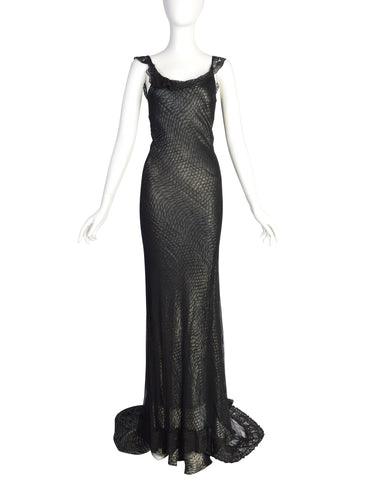 Chanel Vintage AW 1993 Black Velvet & Wool Maxi Bow Evening Dress