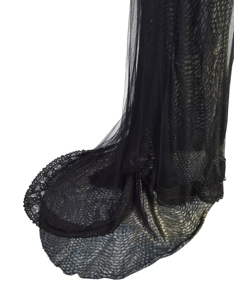 Marc Le Bihan Vintage Black Silk Mesh Metallic Lame Bias Gown with Train