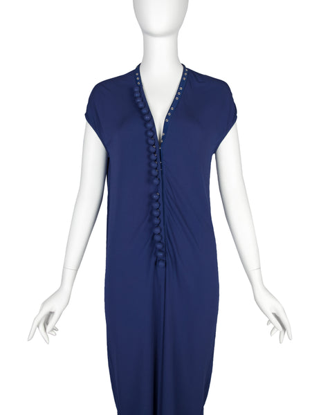 Martin Margiela Vintage SS 2009 Ball Snap Button Blue Jersey Dress