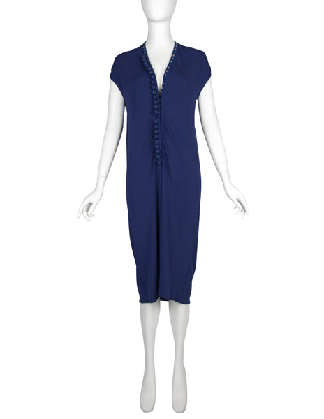 Martin Margiela Vintage SS 2009 Ball Snap Button Blue Jersey Dress