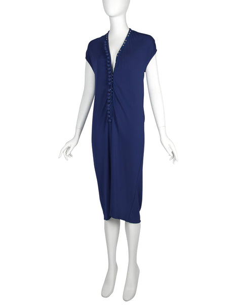 Martin Margiela Vintage SS 2009 Ball Snap Button Blue Jersey Dress