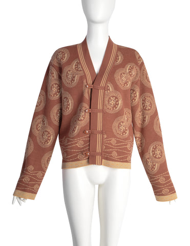 Mitsuhiro Matsuda Vintage 1980s Dusty Rose Medallion Print Knit Cardigan Sweater