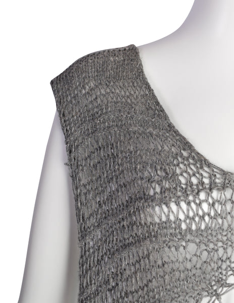 Mitsuhiro Matsuda Vintage 1980s Grey Wool Macrame Open Web Sweater Vest