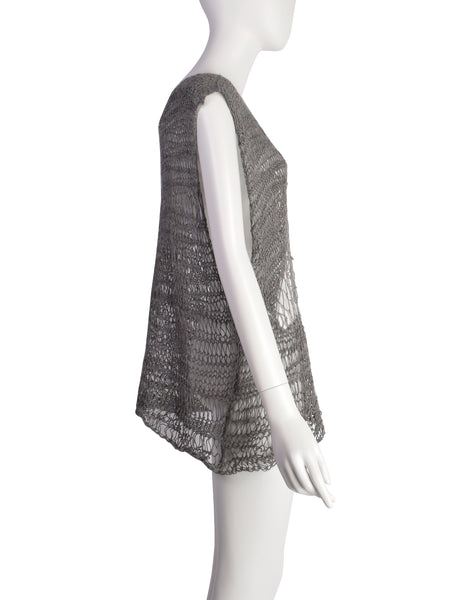 Mitsuhiro Matsuda Vintage 1980s Grey Wool Macrame Open Web Sweater Vest