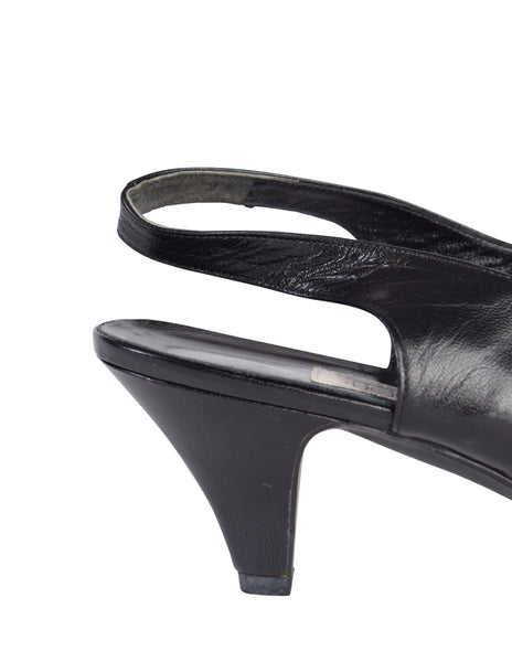 Mitsuhiro Matsuda Vintage Black and Cream Two Tone Leather Brogue Slingback Heels