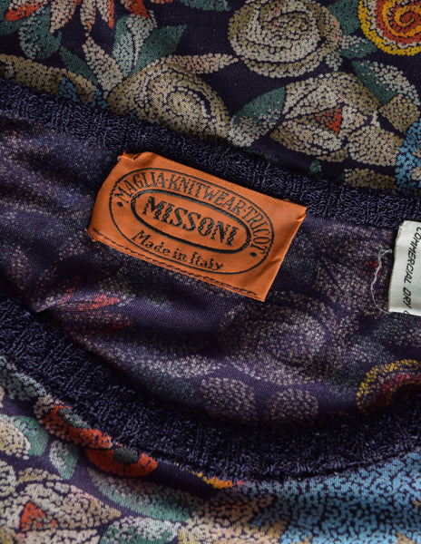 Missoni Vintage 1970s Pointillism Floral Silk Jersey Top Skirt Set Ensemble
