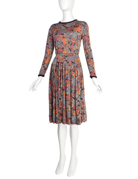 Missoni Vintage 1970s Pointillism Floral Silk Jersey Top Skirt Set Ensemble