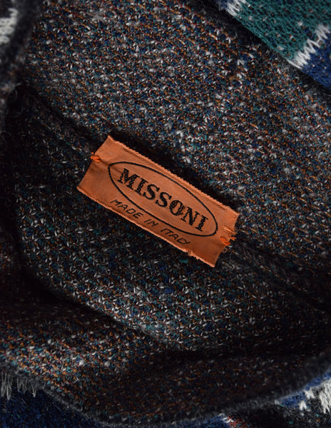 Missoni Vintage 1980s Mushroom Woodland Landscape Pictorial Intarsia Oversized Sweater