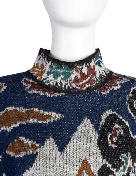 Missoni Vintage 1980s Mushroom Woodland Landscape Pictorial Intarsia Oversized Sweater