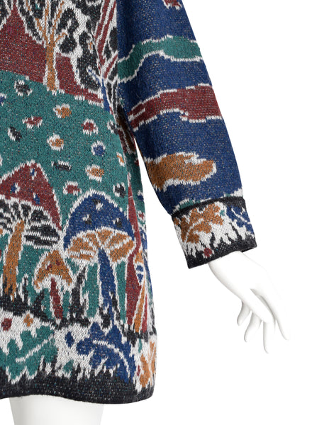 Missoni Vintage 1980s Mushroom Woodland Landscape Pictorial Intarsia Oversized Sweater