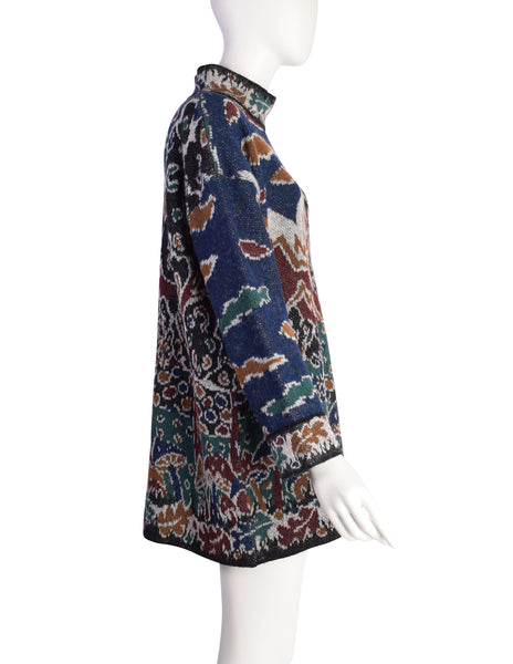 Missoni Vintage 1980s Mushroom Woodland Landscape Pictorial Intarsia Oversized Sweater