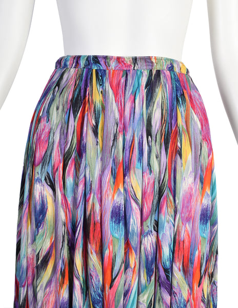 Missoni Vintage 1970s Multicolor Brushstroke Tulip Print Silk Jersey Skirt