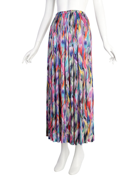 Missoni Vintage 1970s Multicolor Brushstroke Tulip Print Silk Jersey Skirt
