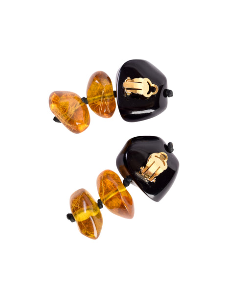 Gerda Lynggaard Monies Vintage Chunky Black Resin Amber Dangle Earrings