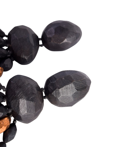 Monies Vintage Black Acacia Wood and Bronze Foil Oversized Fringe Earrings