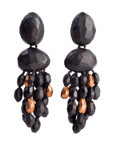 Monies Vintage Black Acacia Wood and Bronze Foil Oversized Fringe Earrings