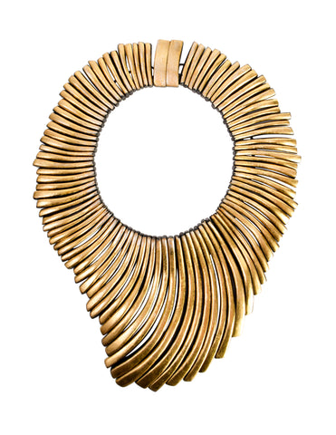 Monies Vintage Massive Ebony Gold Leaf Cascading Wavy Ray Reversible Statement Necklace