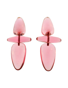 Monies Vintage Modernist Translucent Pink Lucite Dangling Statement Earrings