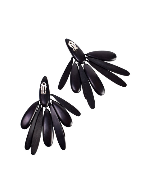 Monies Vintage Oversized Ebony and Mother of Pearl Teardrop Fringe Earrings