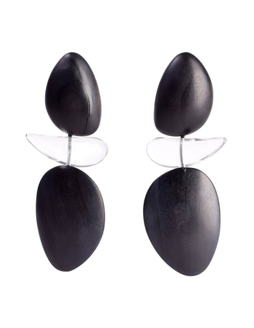Monies Vintage Oversized Ebony and Clear Resin Dangle Drop Earrings