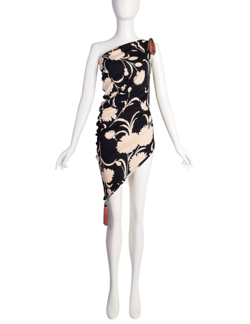 Moschino Vintage Black Pale Pink Floral Asymmetric One Shoulder Mini D –  Amarcord Vintage Fashion