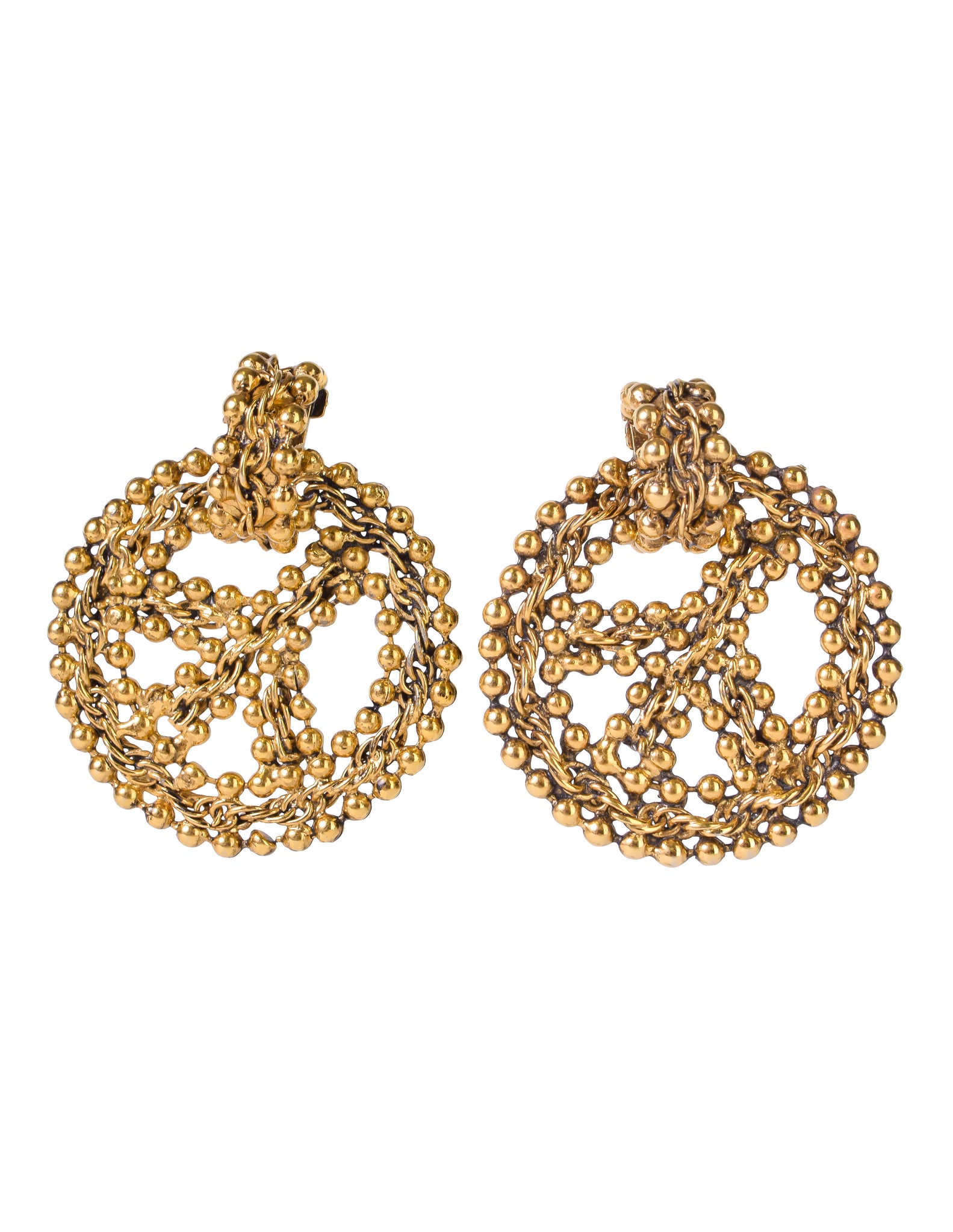 Moschino Vintage Golden Brass Oversized Peace Sign Dangle Earrings