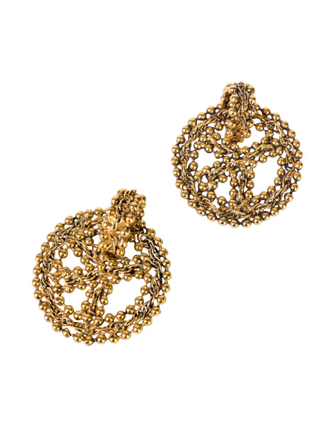 Moschino Vintage Golden Brass Oversized Peace Sign Dangle Earrings