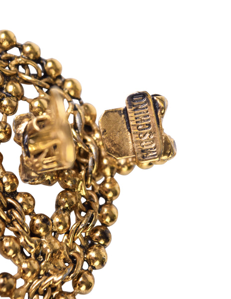 Moschino Vintage Golden Brass Oversized Peace Sign Dangle Earrings