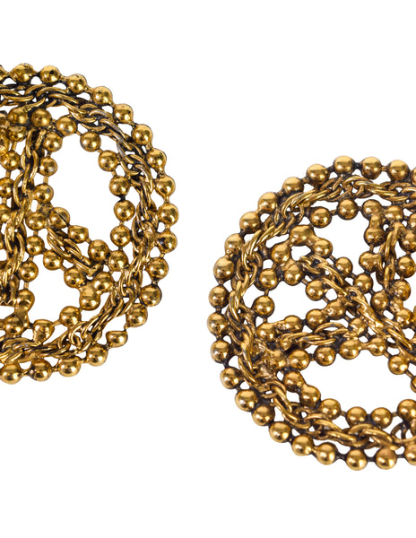 Moschino Vintage Golden Brass Oversized Peace Sign Dangle Earrings