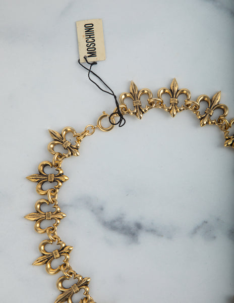 Moschino Vintage 1980s Golden Fleur de Lis Link Necklace