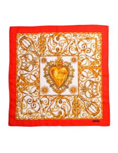 Moschino Vintage 'In Love We Trust' Hearts Money Peace Print Cotton Small Scarf