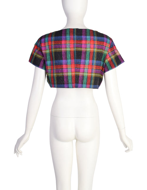 Moschino Vintage Multicolor Plaid Seersucker Cotton Crop Top