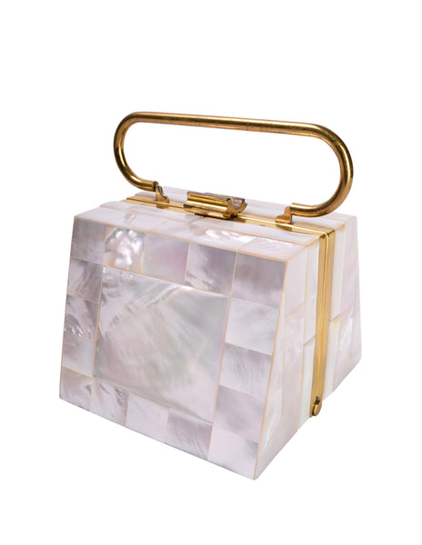 Vintage 1950s Phenomenal Structured Mother of Pearl Trapezoidal Handbag